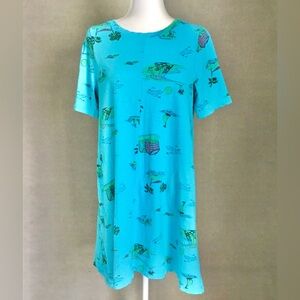 Fresh Produce Beachy Blue Dalia Drape Dress 100% Cotton Size Small